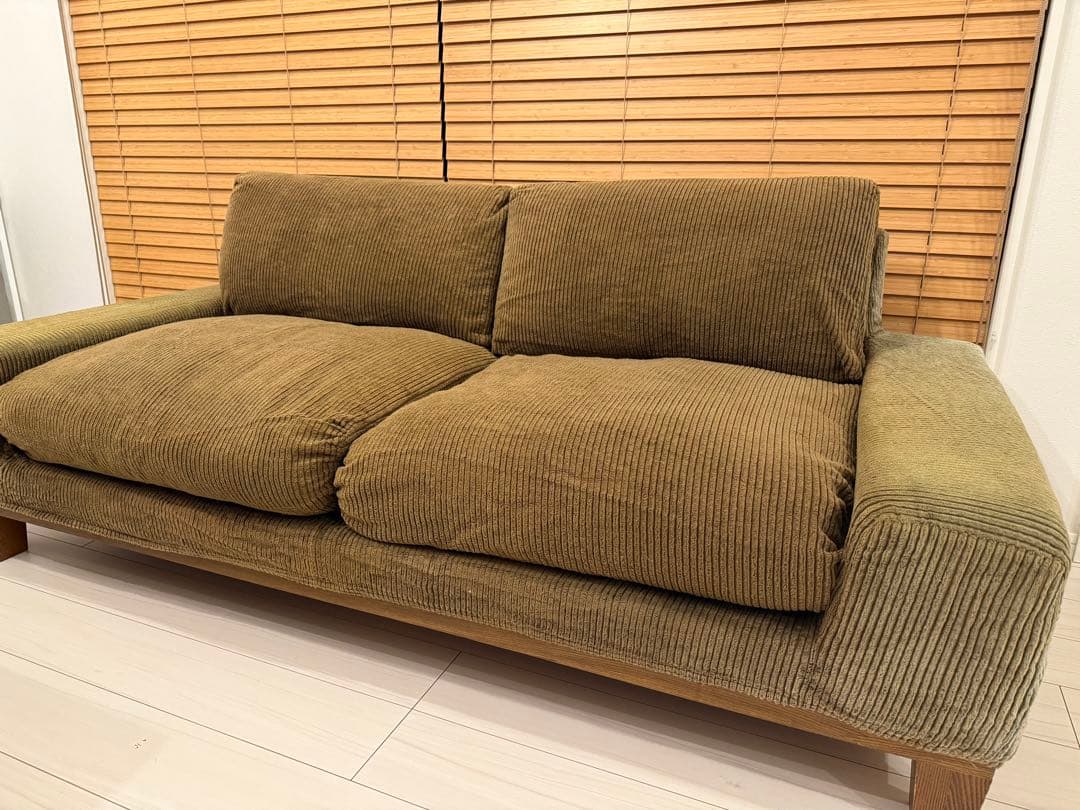 Re:CENO 3人掛けソファー folk（オリーブ：コーデュロイ／12cm脚）