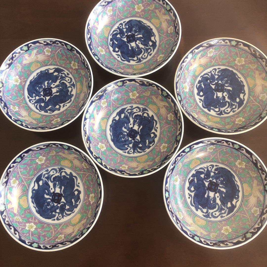 ①富貴長春　深皿　大皿　6客セット　21cm