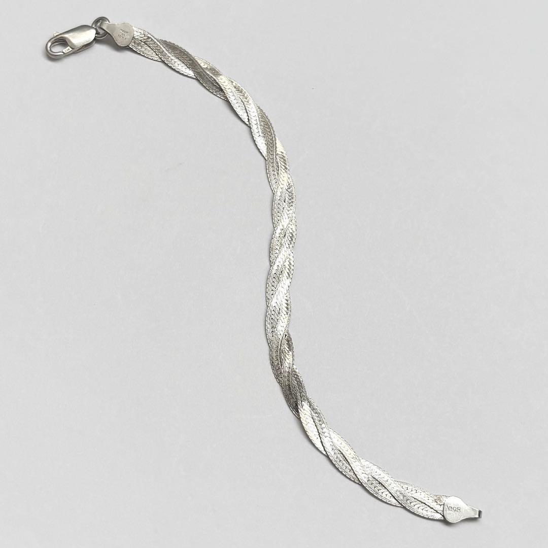 イタリアンシルバー 925 編込み フラットロープチェーンブレスレット