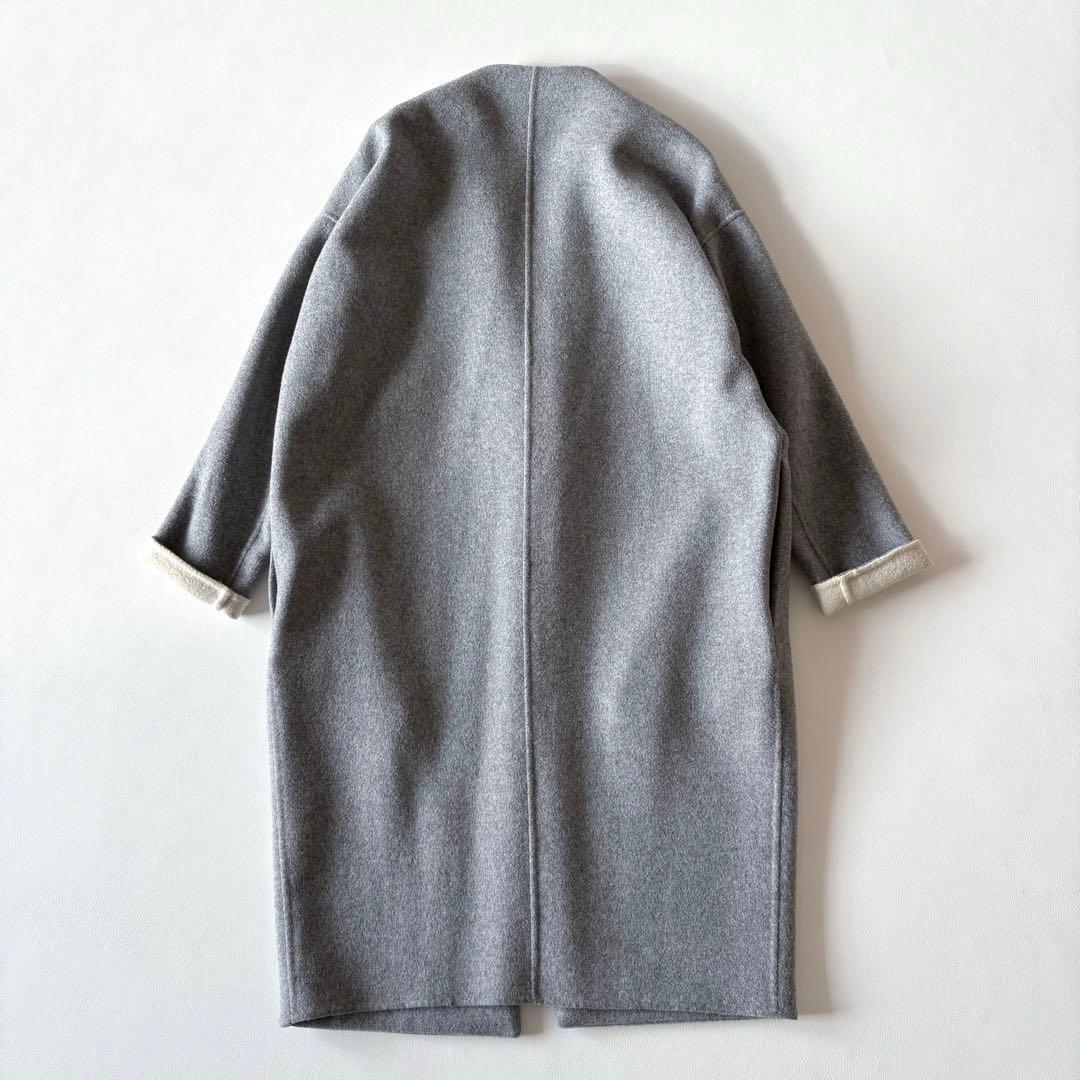 ■美品ENFÖLDコクーンシルエットウールリバーコートノーカラーコート 36