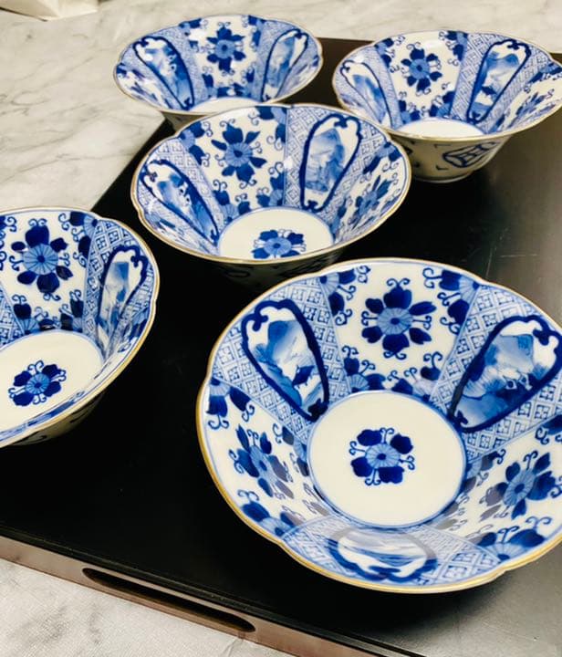 伊万里焼 古伊万里 五良太夫　染付　小鉢　5点セット ① レトロ 希少