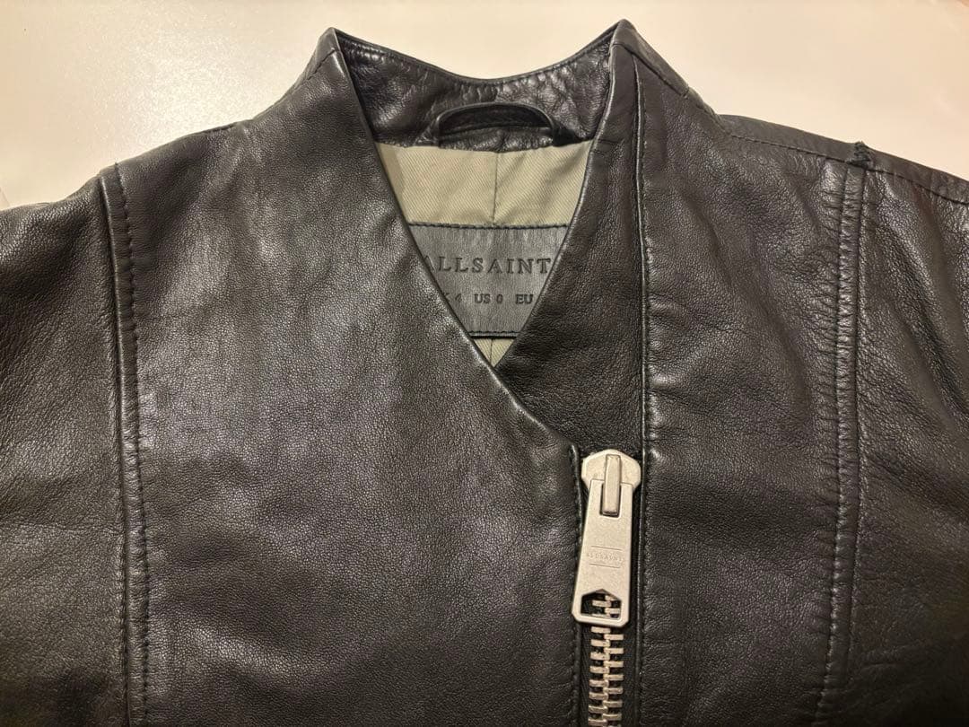 【美品】オールセインツ　ブラックレザージャケット ダブルジップ