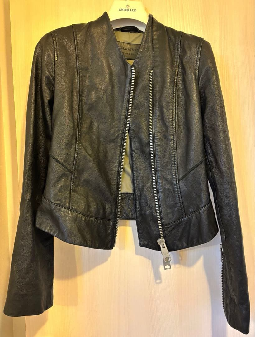 【美品】オールセインツ　ブラックレザージャケット ダブルジップ