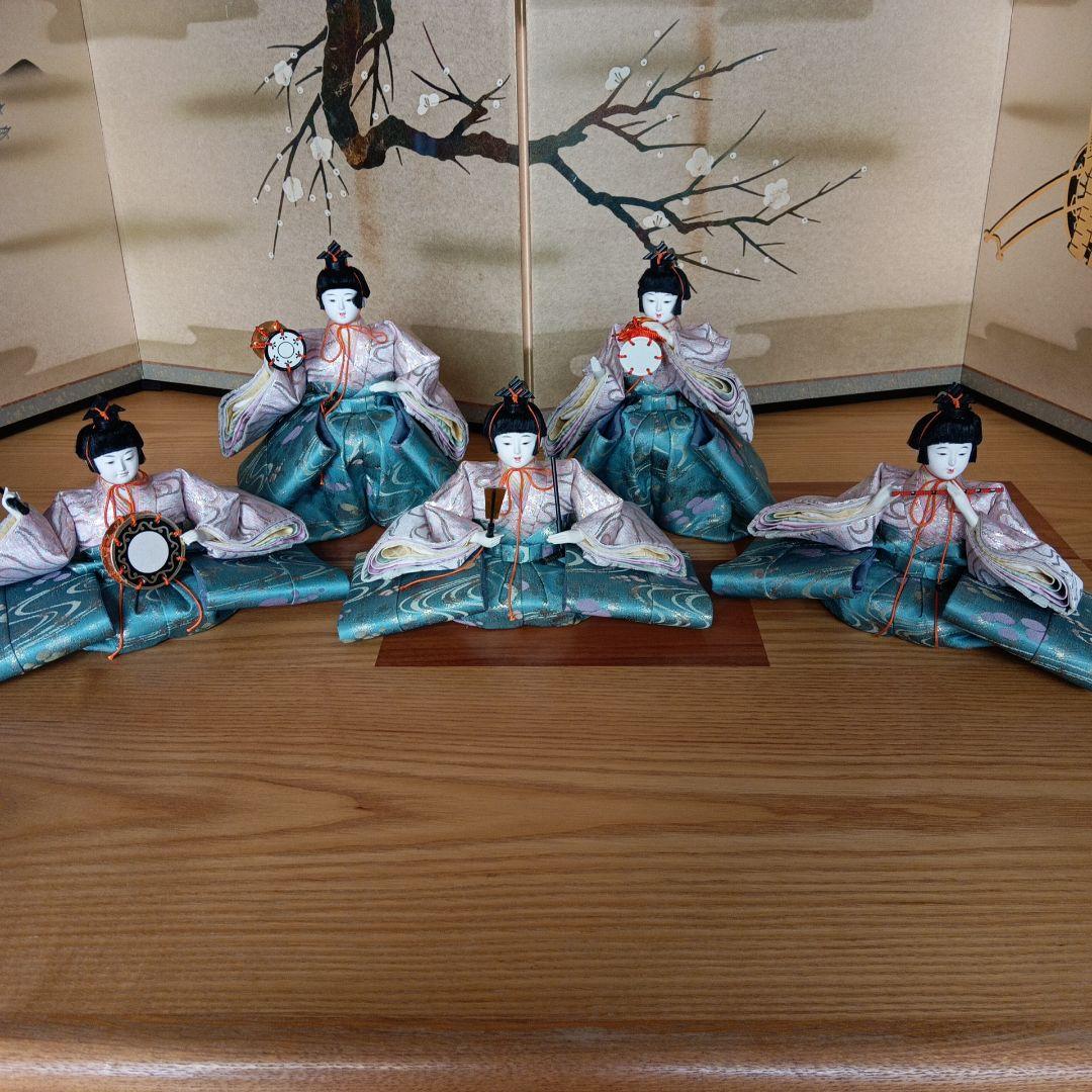 京雛人形☆五人囃子☆ 鼓持ち、笛、小太鼓、お拍子 ☆豪華京錦織☆　セット品