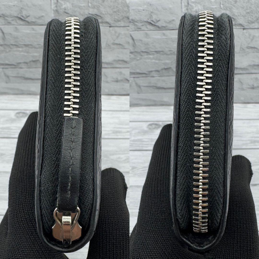 【美品】GUCCI ラウンドファスナー　長財布 ディアマンテ　レザー ブラック