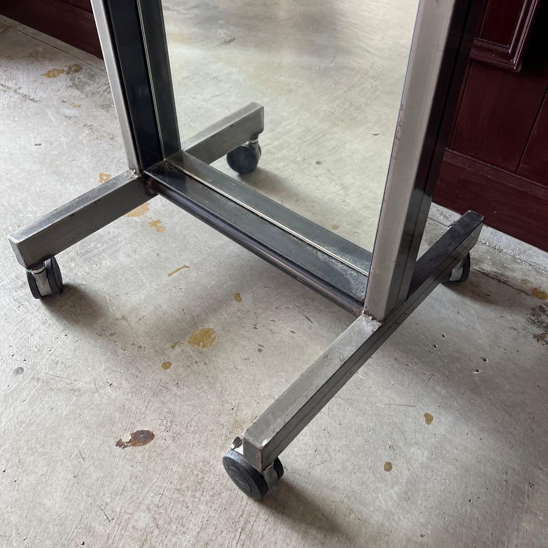 姿見　ミラー　ステンレス　インダストリアル　キャスター　頑丈　男前