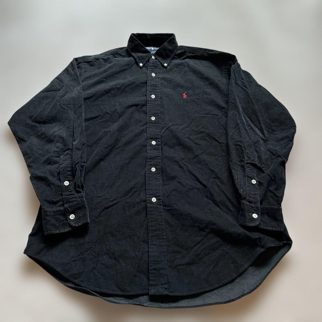 90s ポロラルフローレン BLAKE コーデュロイシャツ 赤ポニー 黒