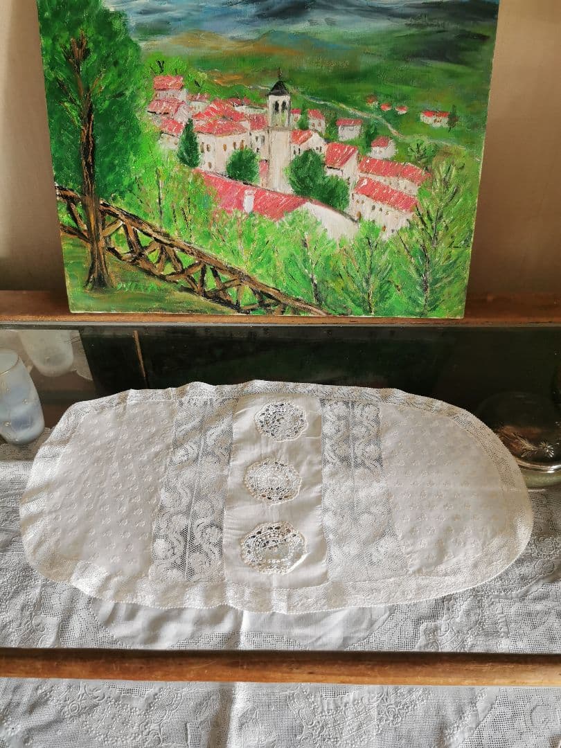 アンティーク フランス 可憐で優美なノルマンディーレース 44㎝オーバルドイリー