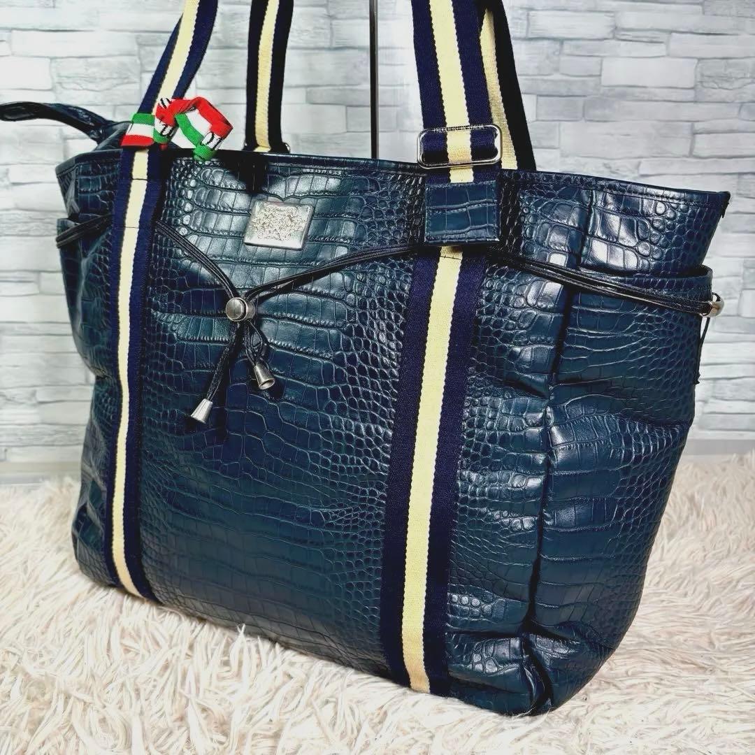 ちびじゅん様　オロビアンコ　トートバッグ　クロコ型押し　ネイビー　大容量ビジネス