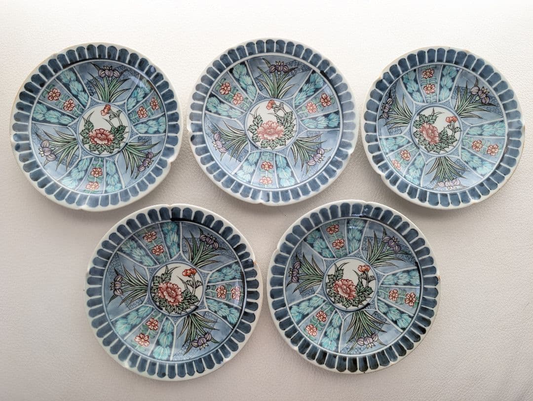 【5客セット】佐藤走破 作 染錦 花文 皿 5.5寸 食器陶器