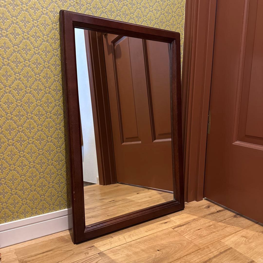 イタリア製 チーク材 ウォールミラー 壁掛け鏡 アンティーク ヴィンテージ