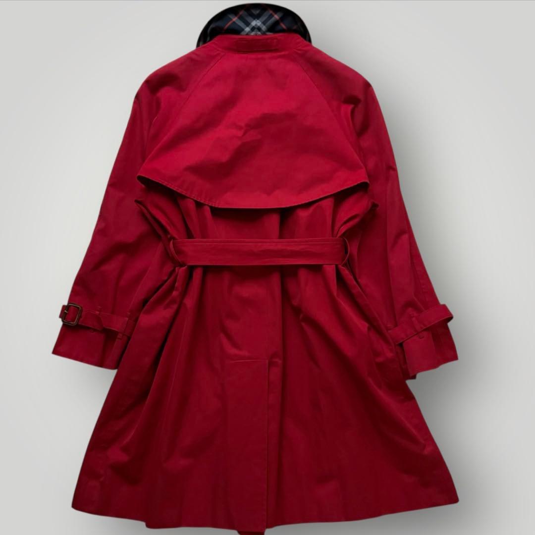 バーバリー☆トレンチコート ミドル丈 ノバチェック ベルト ライナー付 レッド