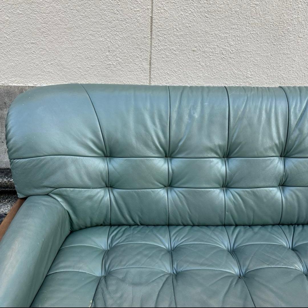 カリモク 本革　2P ラブソファ モスグリーン