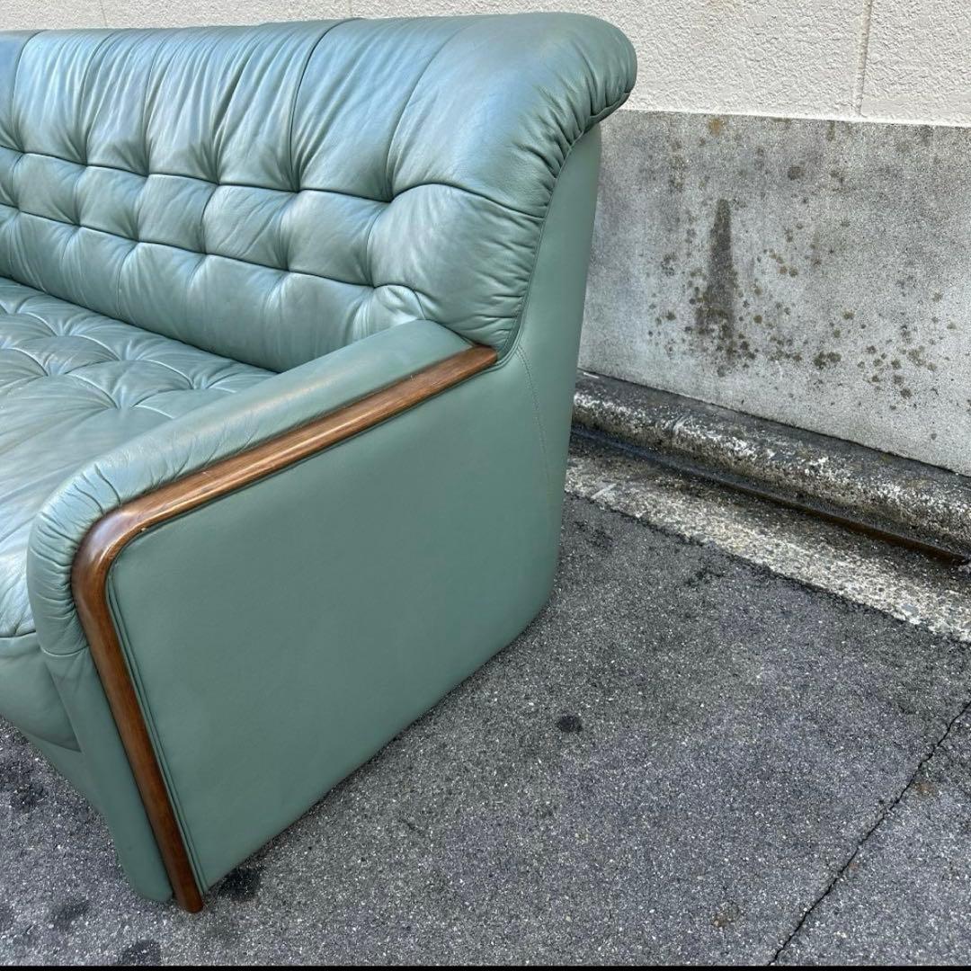 カリモク 本革　2P ラブソファ モスグリーン