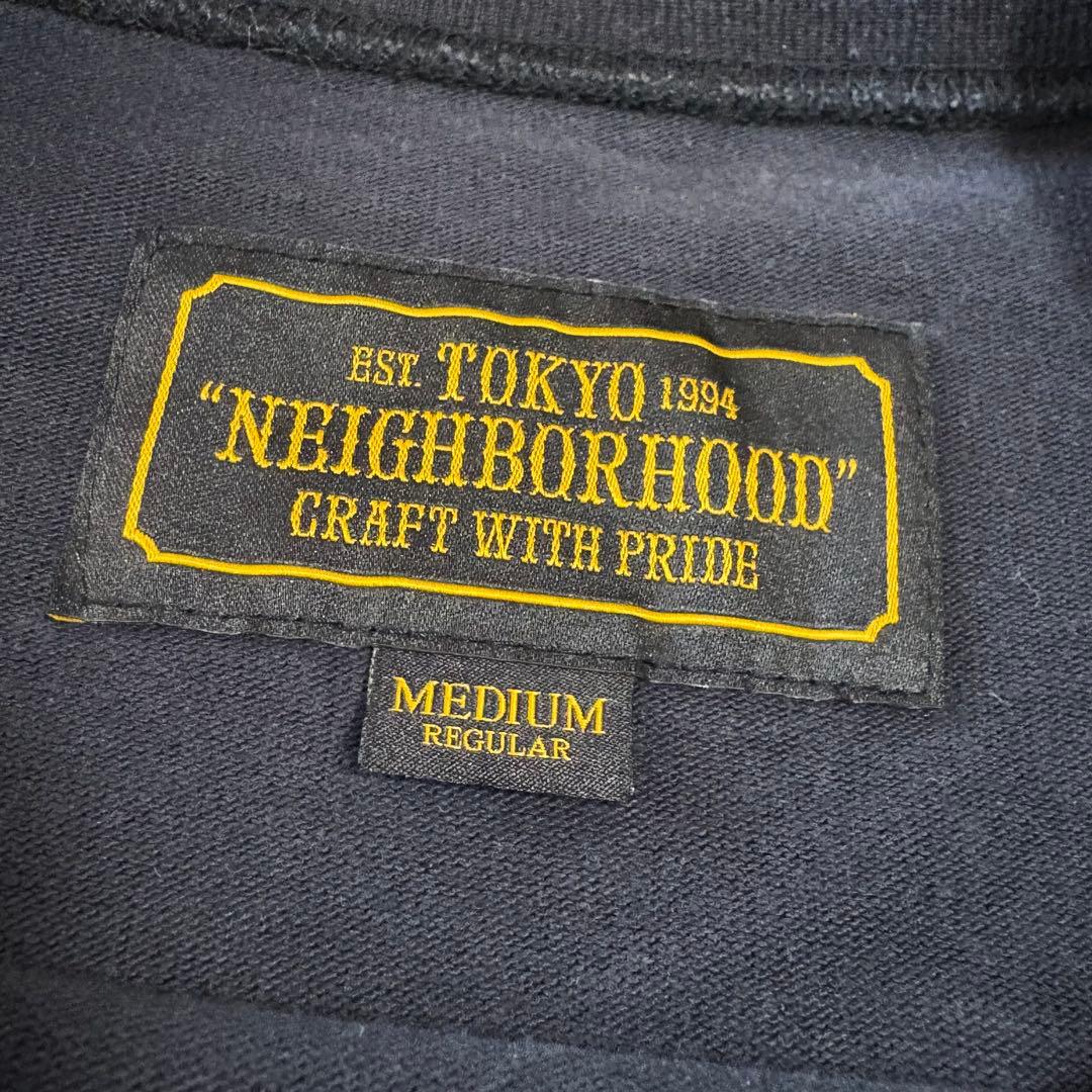ネイバーフッド 綿×レーヨン リブ付き長袖T 1ポイント刺繍＋フロッキープリント