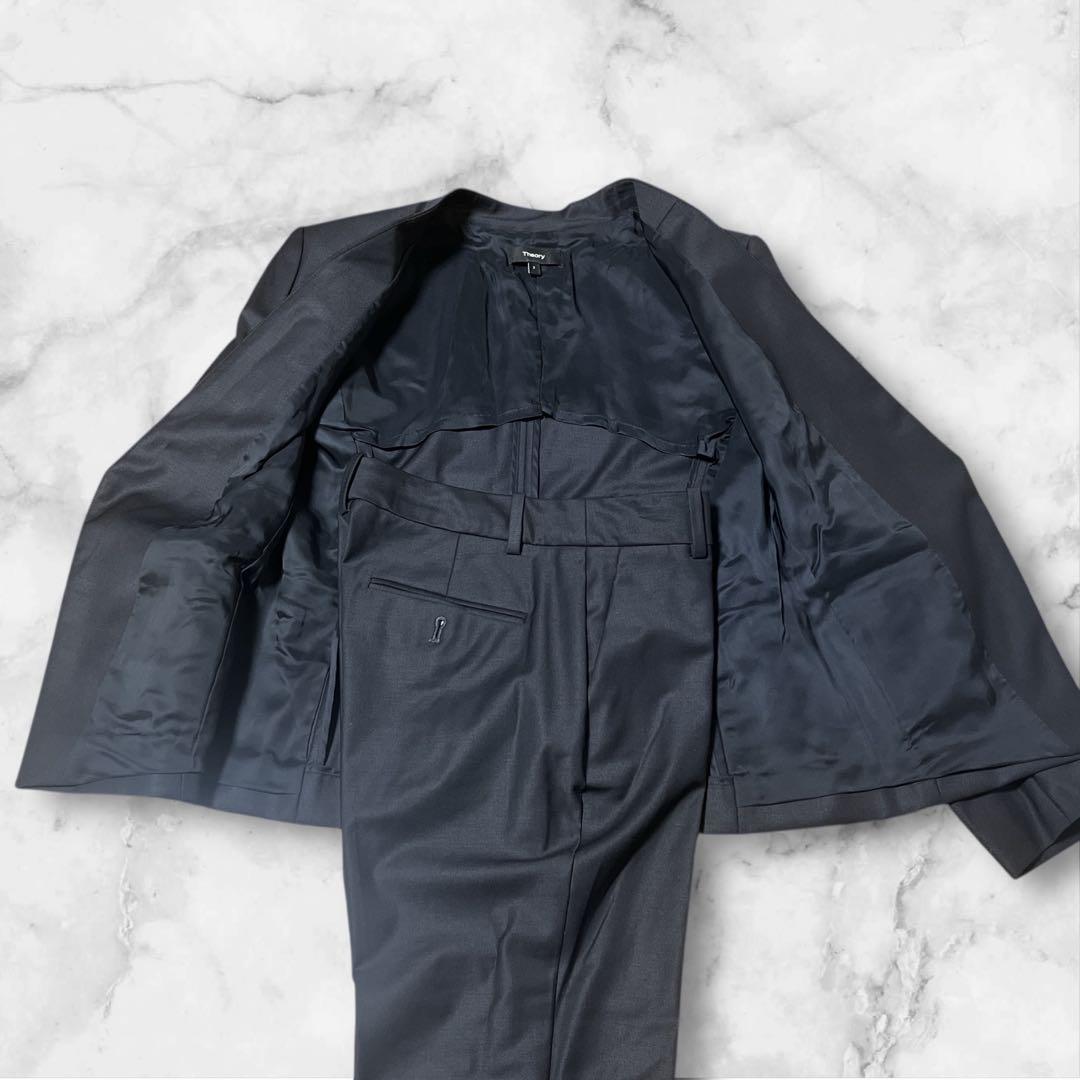 現行タグ Theory ノーカラー スーツセットアップ 2ピース ネイビー ２