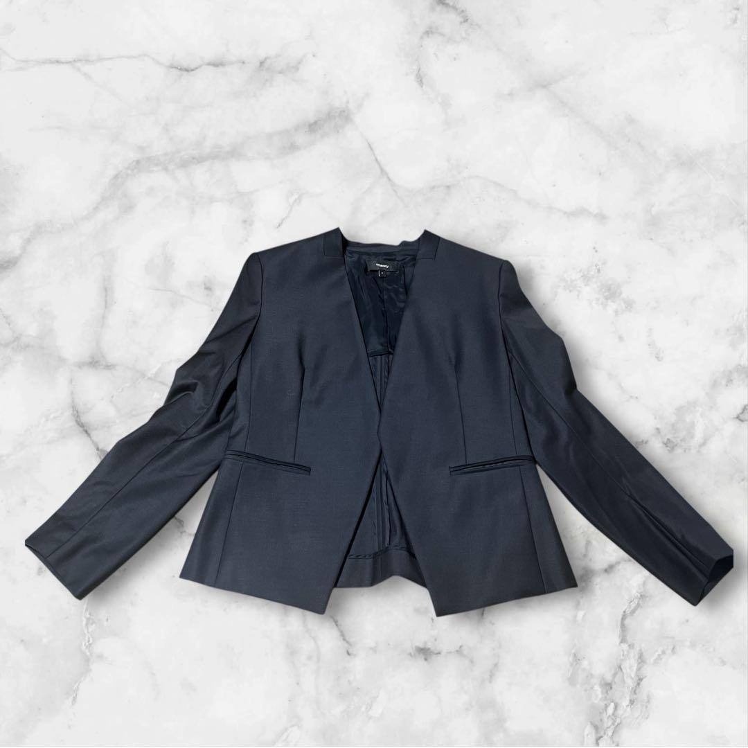 現行タグ Theory ノーカラー スーツセットアップ 2ピース ネイビー ２