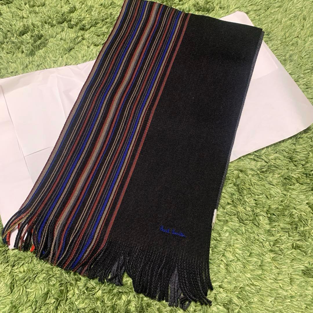 【ポールスミス】ハーフストライプ ラッセル マフラー 黒