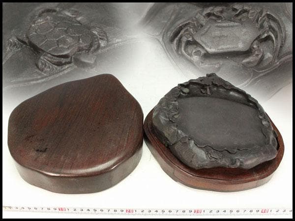 中国美術 硯 蓮 端渓 紫檀箱 文房具(K-LC729)