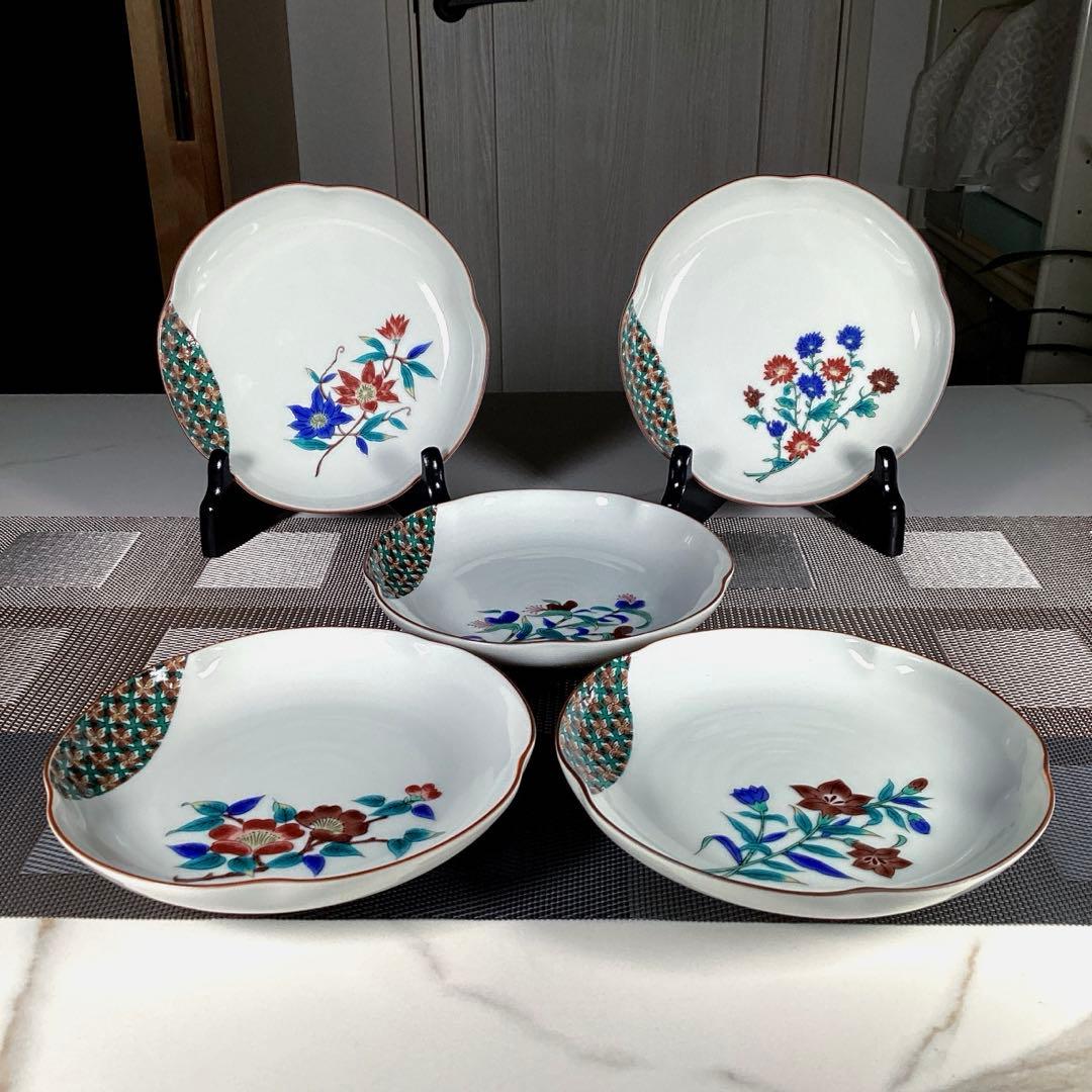 九谷焼　美山　取皿　5種5枚　柄違い