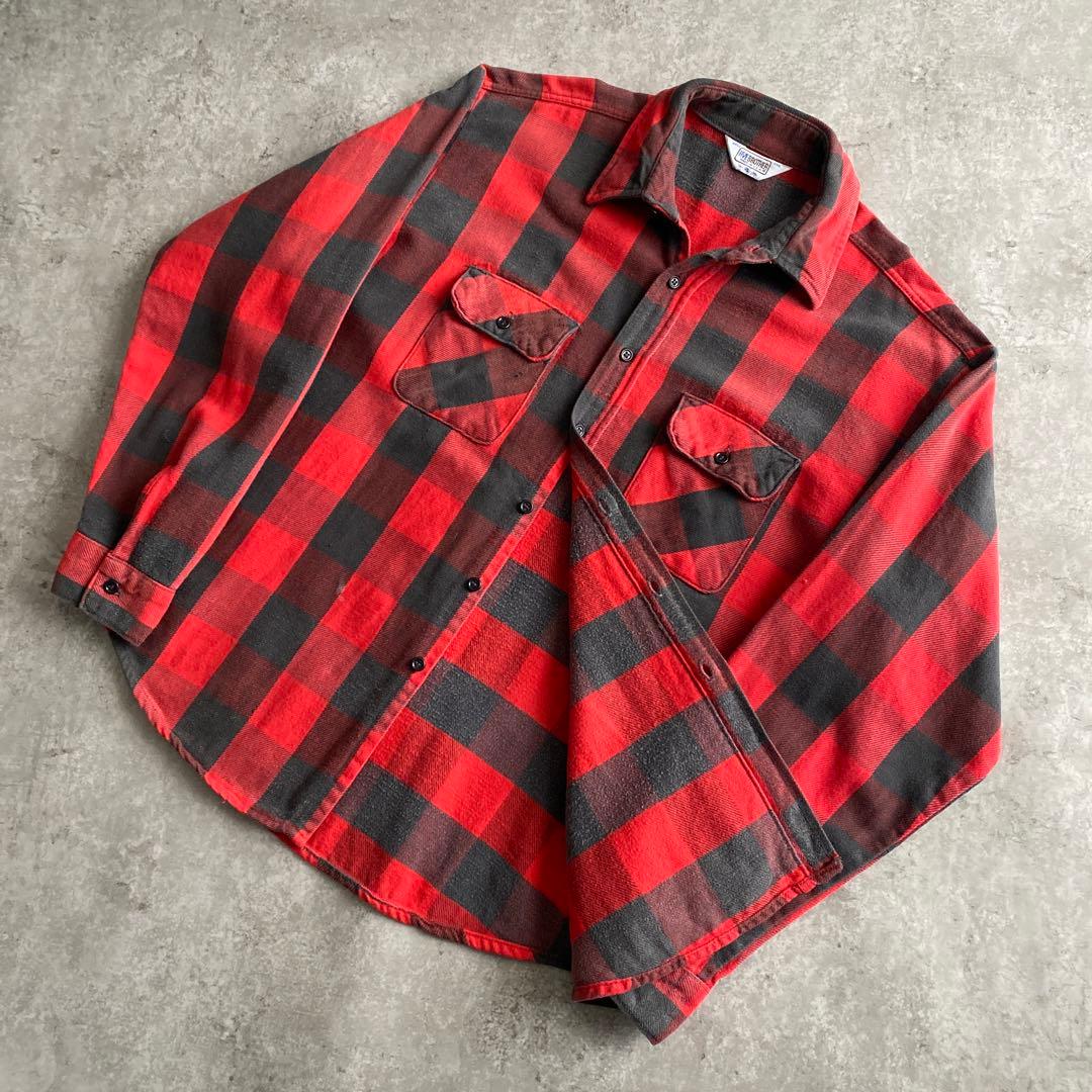 好配色70sファイブブラザーFIVE BROTHERネルシャツUSA製XL赤×黒