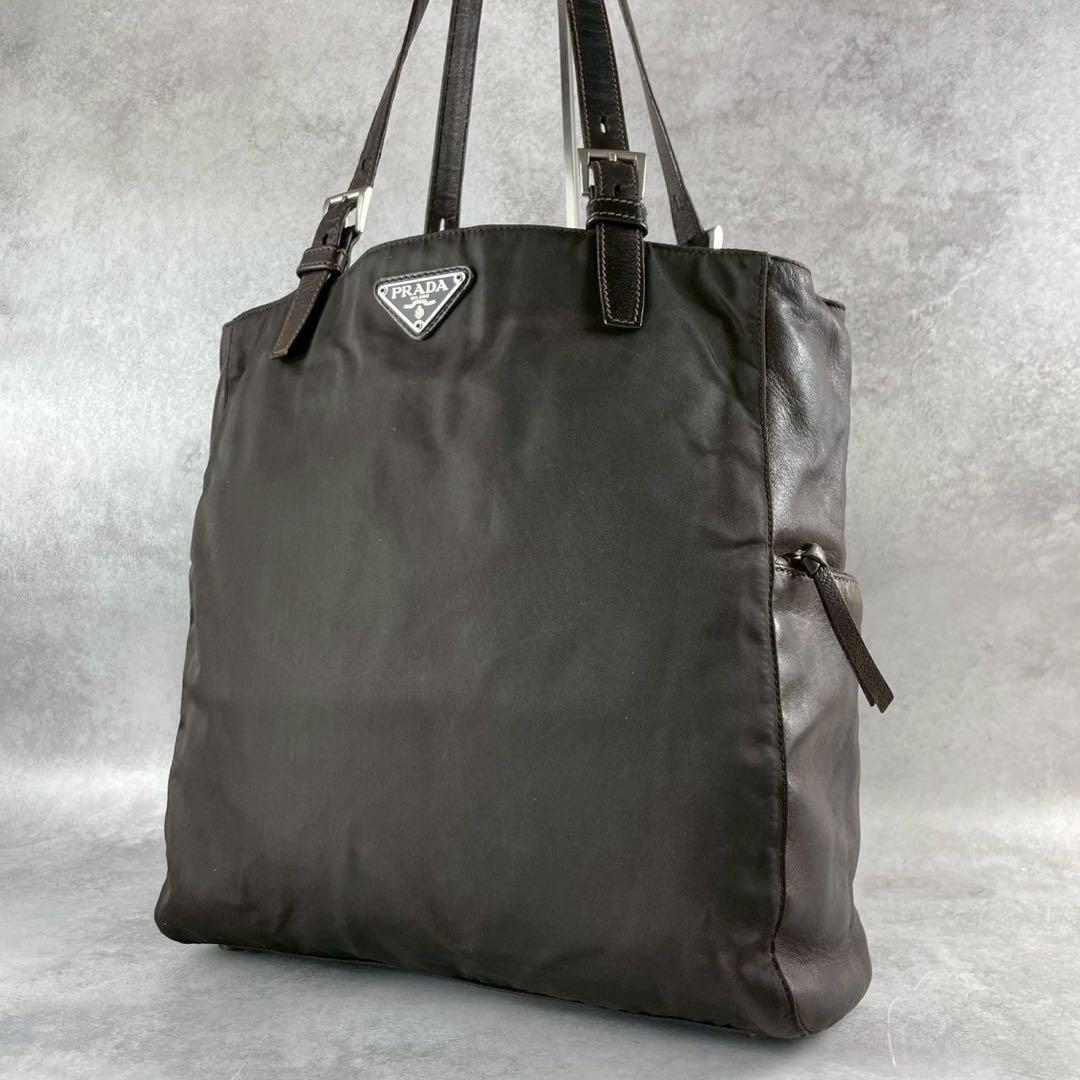 美品✨PRADA トートバッグ A4 ハンド ビジネス レザーナイロン ブラウン