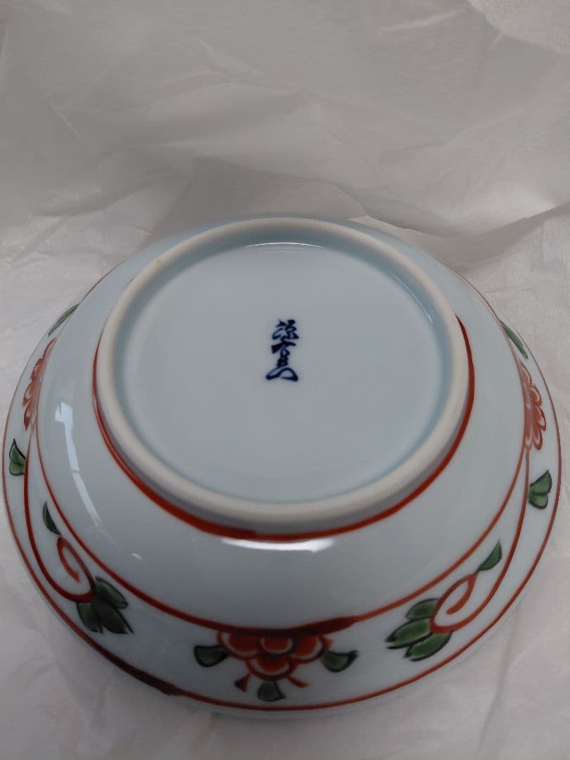 源右衛門窯　赤呉須花鳥　銘々皿5枚　未使用品