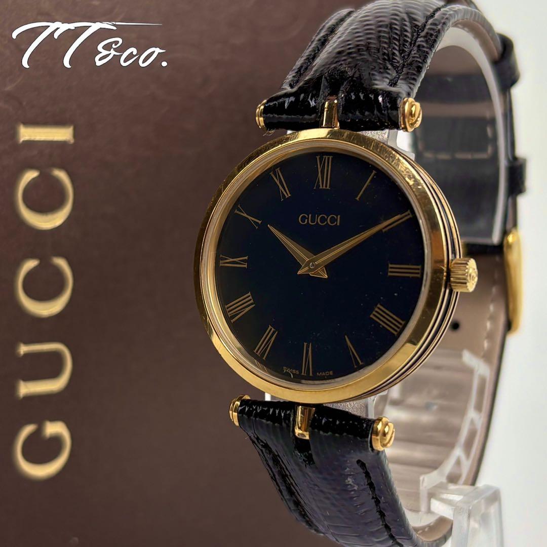 GUCCI　腕時計　シェリーライン　ローマン　ゴールド　リザード型押し　可動品◎