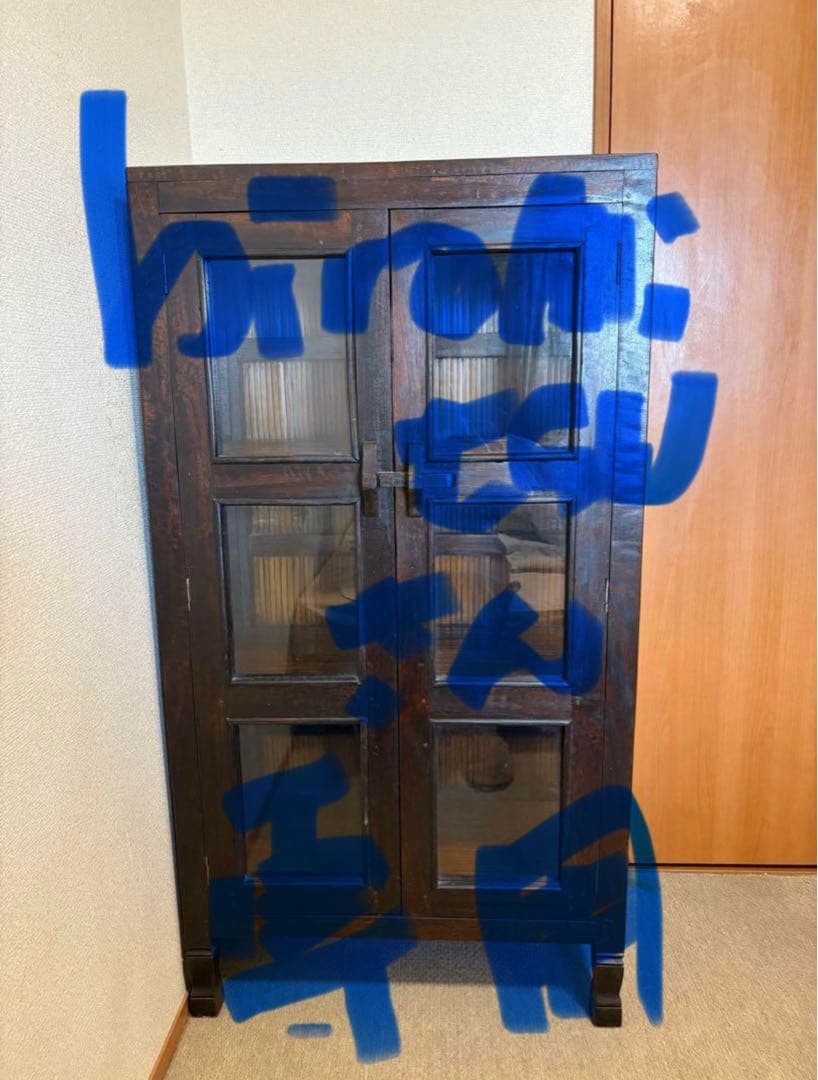 ★バリ家具★ガラス付き3段キャビネット