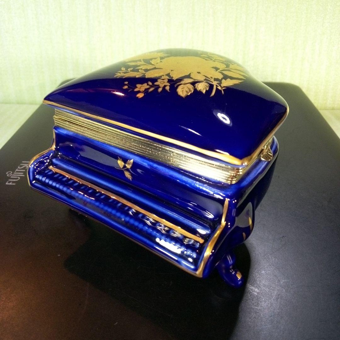 青いピアノ型オルゴール　花柄　KATO KOGEI　グリーンスリーブス　レア