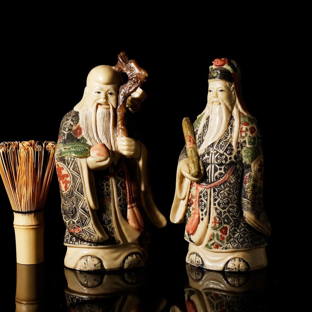 マンモスの牙風　賢人　精密色彩　桃寿　東洋彫刻　仏像　中国　古玩　美術品　七福神