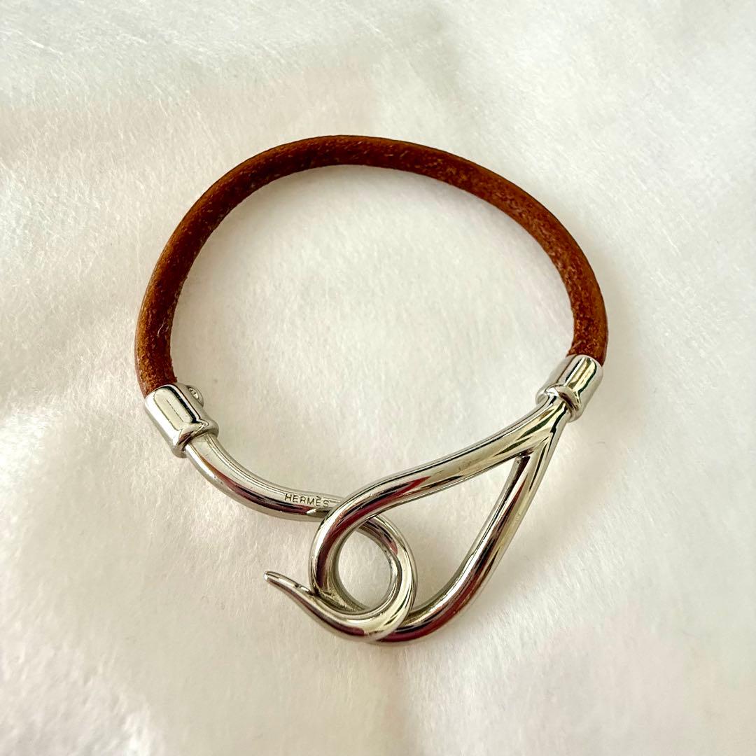 【良品】HERMES エルメス ジャンボ シルバー金具　レザー ブレスレット