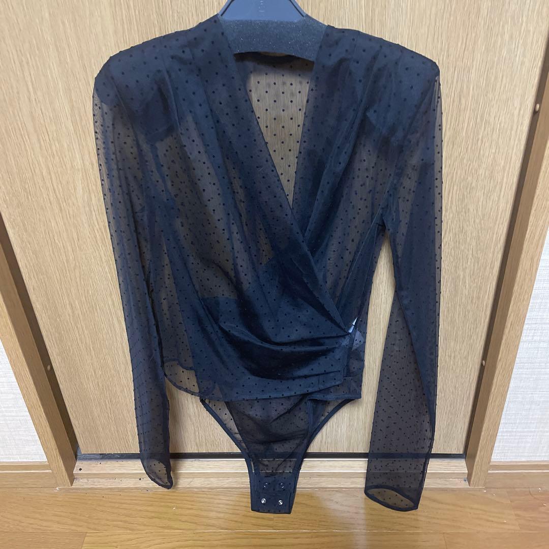 ブラック ドット柄 ボディスーツ