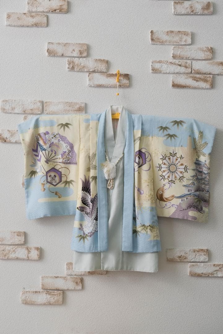 5歳七五三　男の子 乙葉　水色とクリーム色の着物