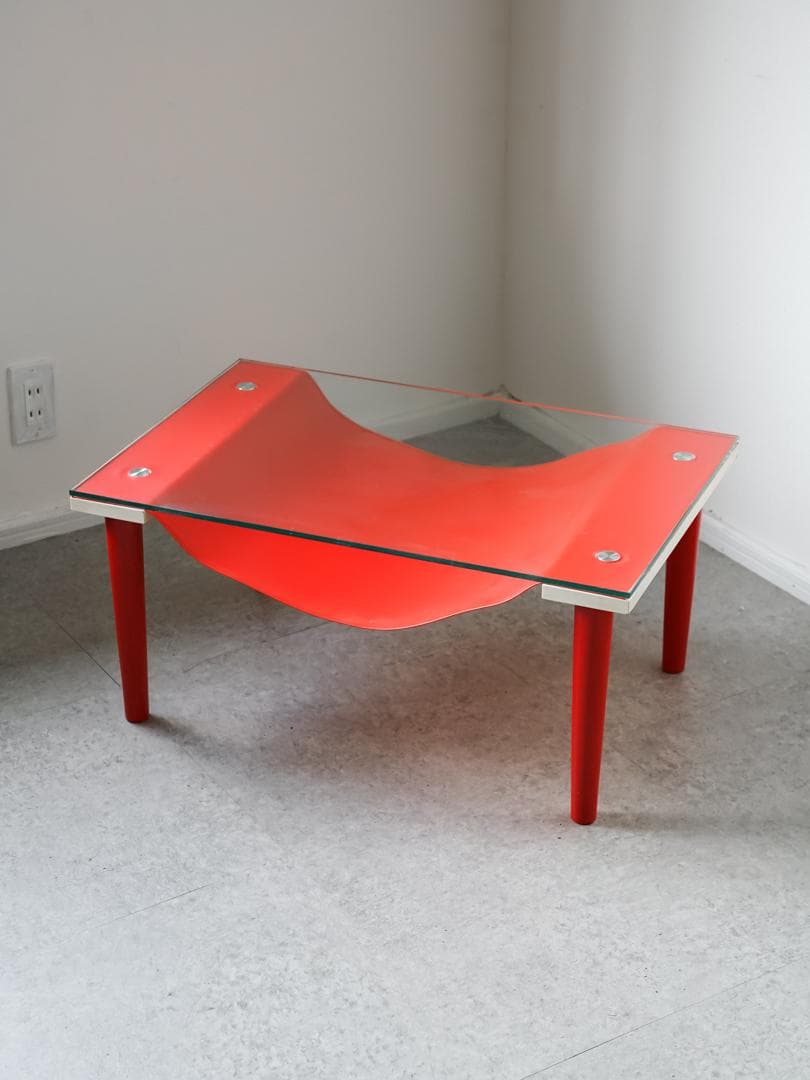 80's ポストモダン ガラス ローテーブル レトロポップ スペースエイジ