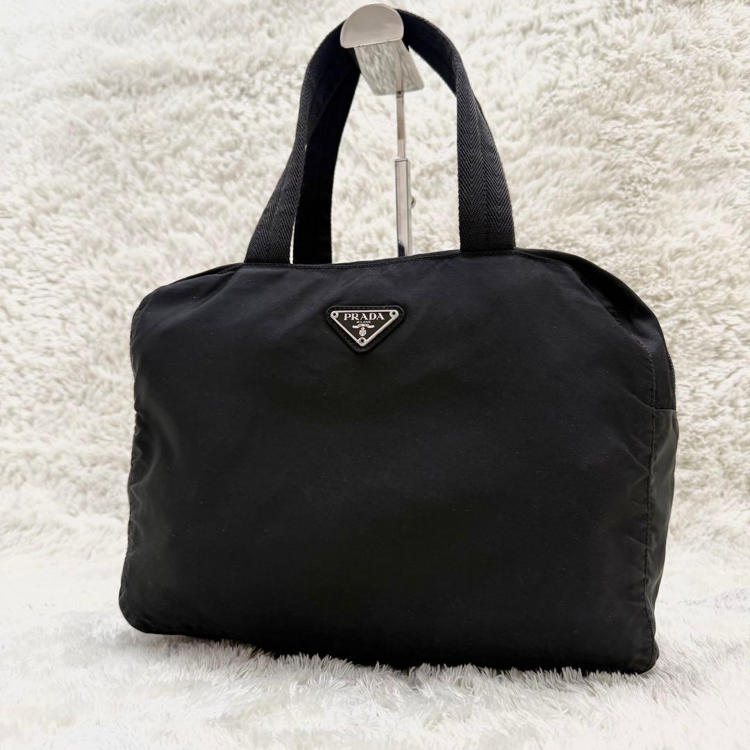 PRADAプラダ 三角ロゴ ミニボストン テスート 黒 ハンドバッグ トート