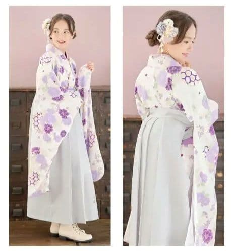 arisana 簡単着付け袴5点セット 紫色の花柄 小学校卒業式