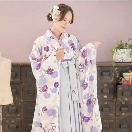 arisana 簡単着付け袴5点セット 紫色の花柄 小学校卒業式