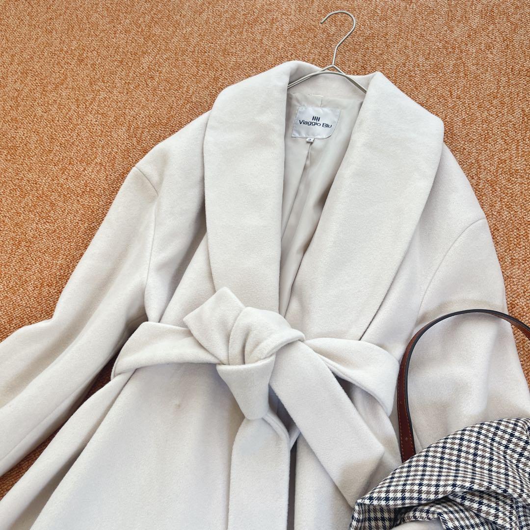 ビアッジョブルー ショールカラー ベルト付きロングコート ガウン イタリア生地