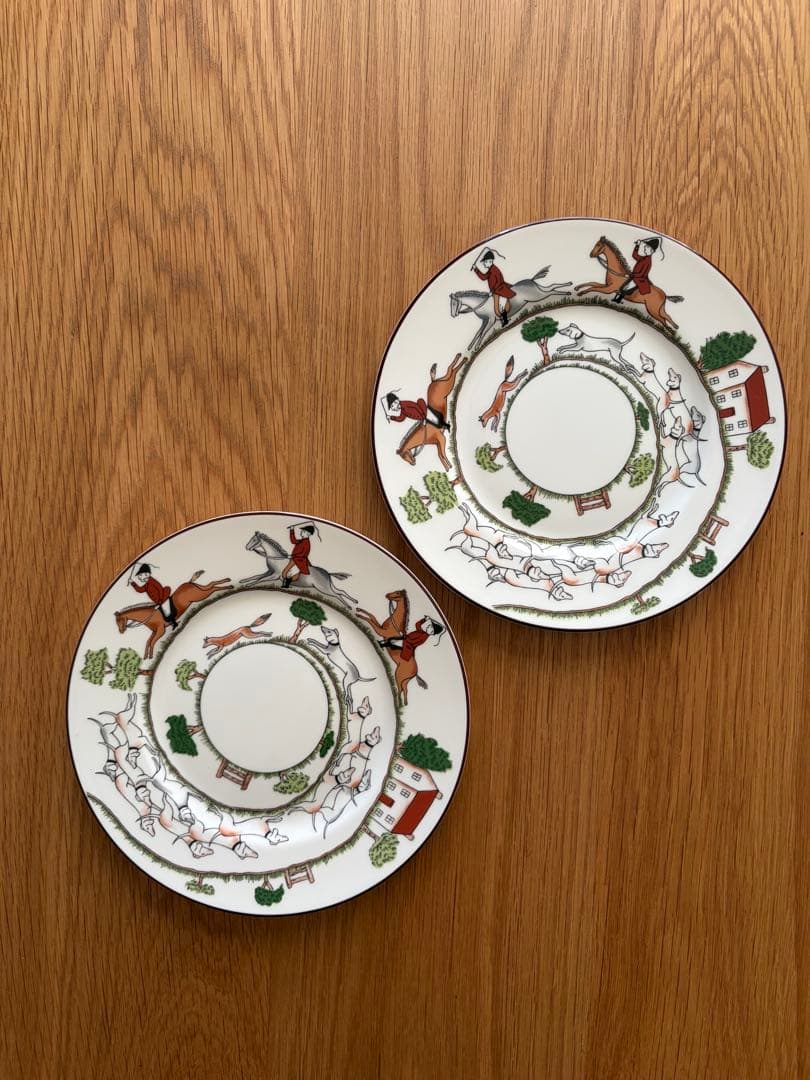 ウェッジウッド ハンティングシーン　黒壺　ケーキプレート 2枚セット