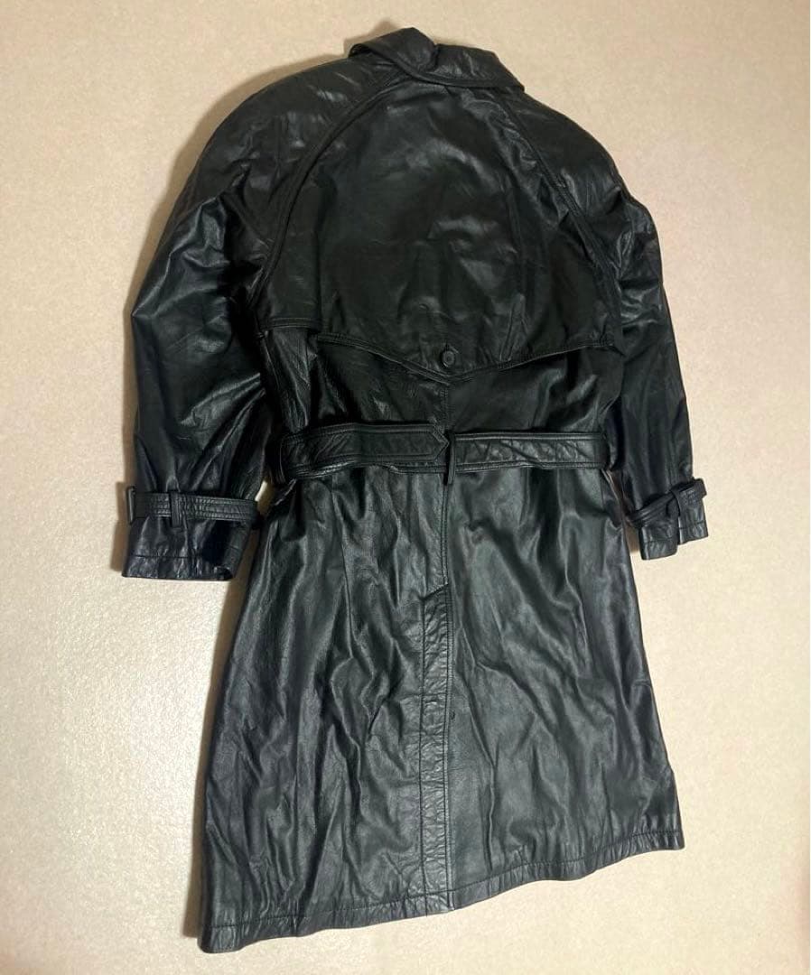 美品 y2k archive カウレザー トレンチコート 牛革 ベルト 光沢 黒