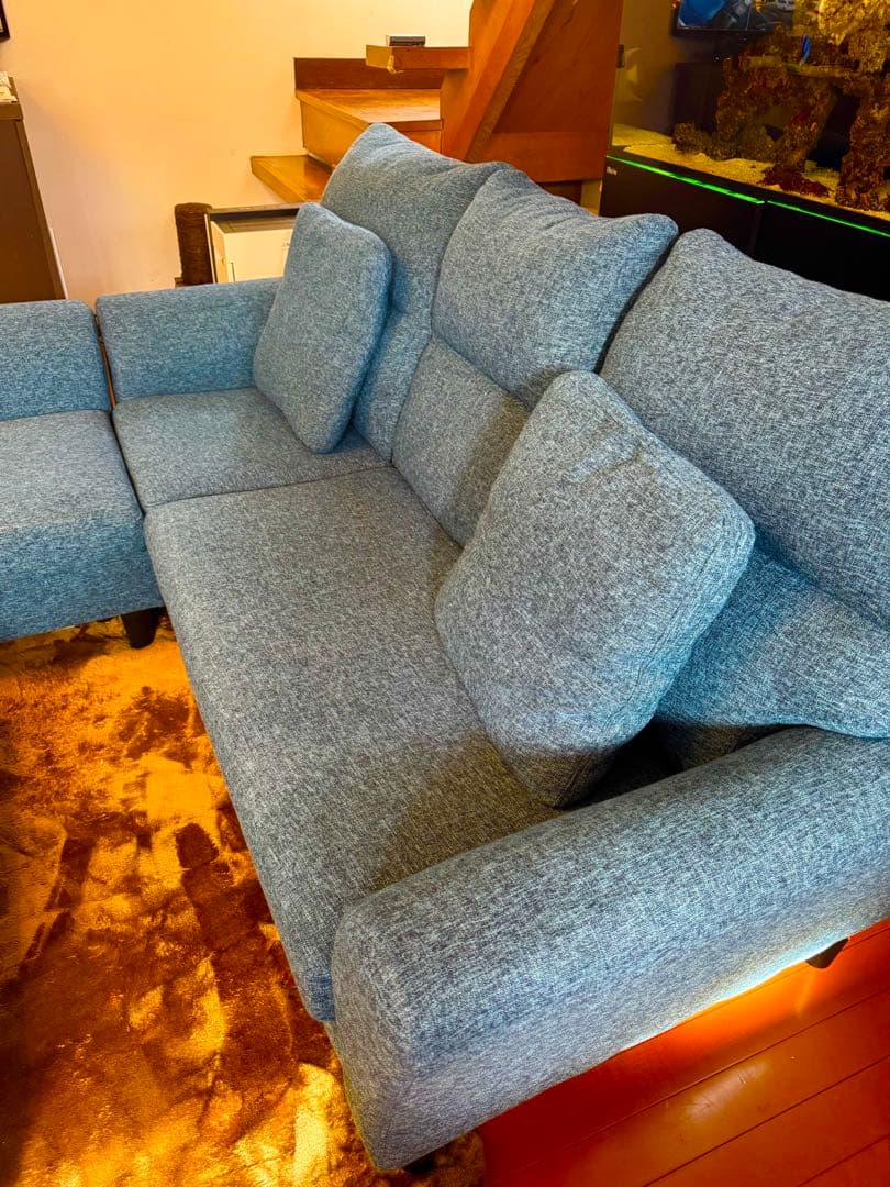 ニトリ 3人掛け ターコイズブルー カウチソファ センターテーブルセット