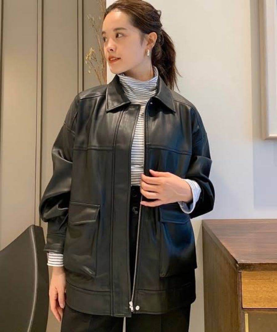 Ray BEAMS フェイクレザー ブルゾン