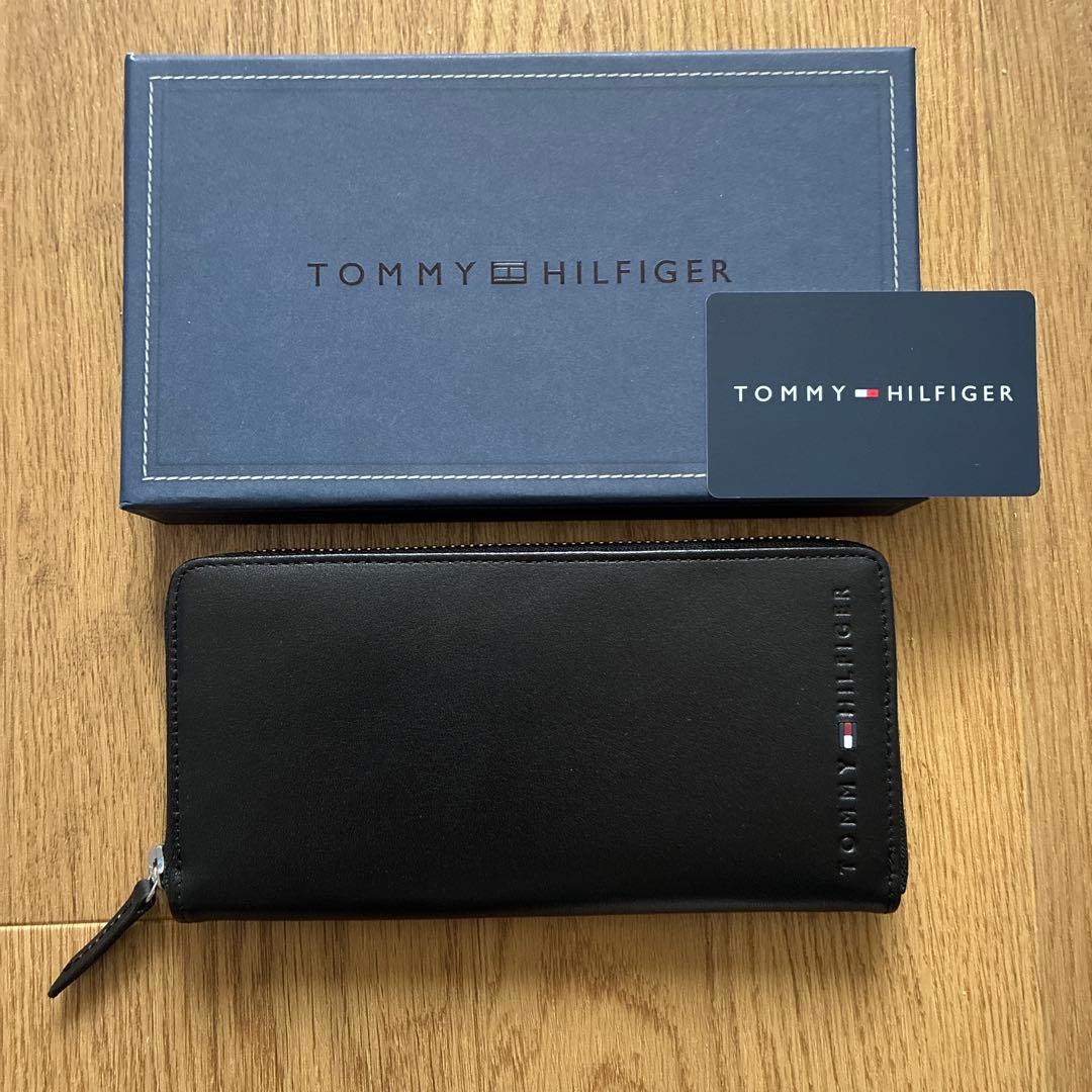 【未使用品】トミーヒルフィガー ロゴ ラウンドジップ 長財布 ブラック 箱付き