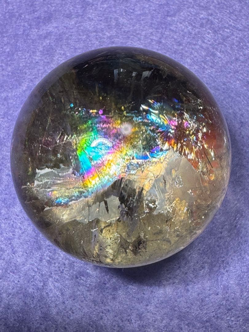 実物超綺麗　大玉5.3センチ　台座付き 虹入り シトリン 丸玉