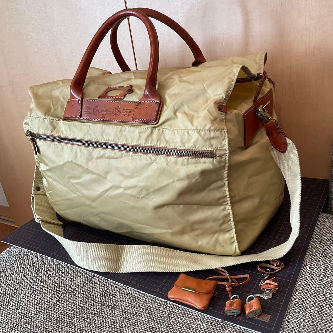 f*i様 フェリージFelisi 　ボストンバッグ　P3　ベージュ　ナイロン×革