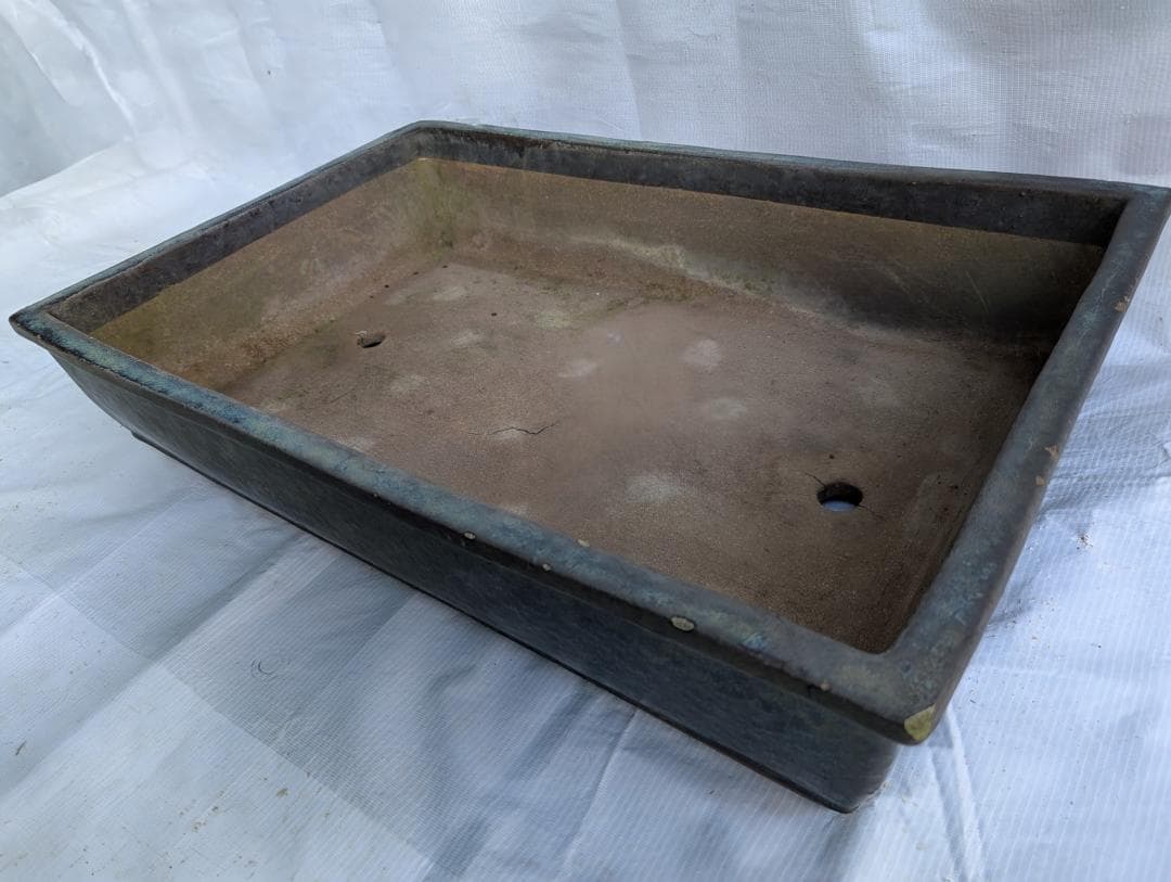 大型 盆栽鉢 65cm 平鉢 彫刻入り 長方形盆栽鉢 匿名配送