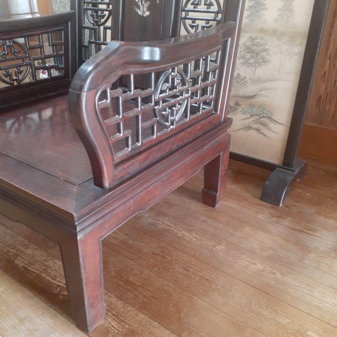 【貴重】アンティークチェア 唐木 中国 花梨 螺鈿 花鳥図 レトロ