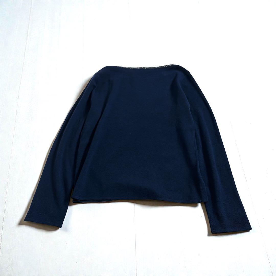 現行 25AW アナイ ステップビジュー ニット 38 紺 定価3.3万 卒業式