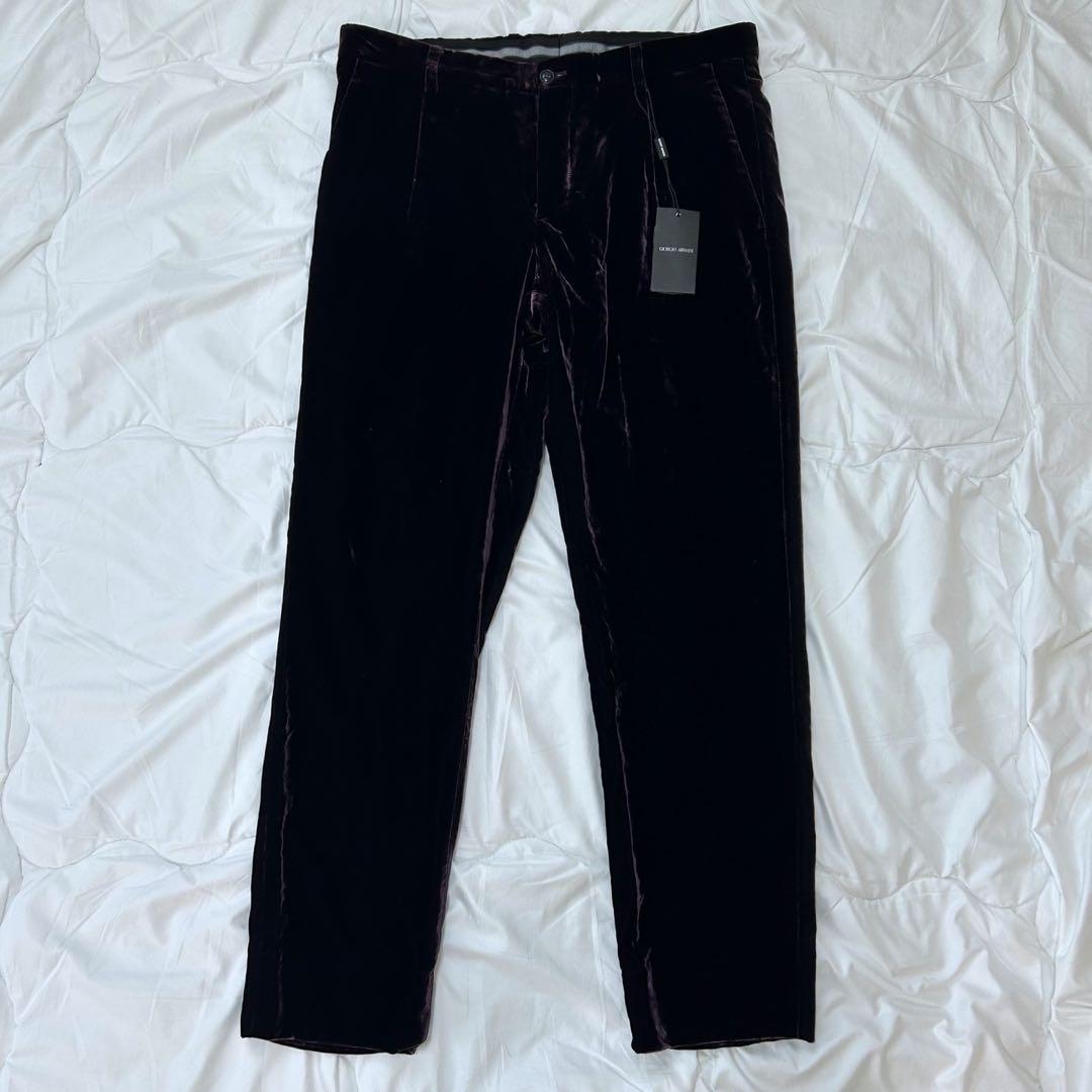 新品 GIORGIO ARMANI アルマーニ ベロア 光沢 パンツ 50